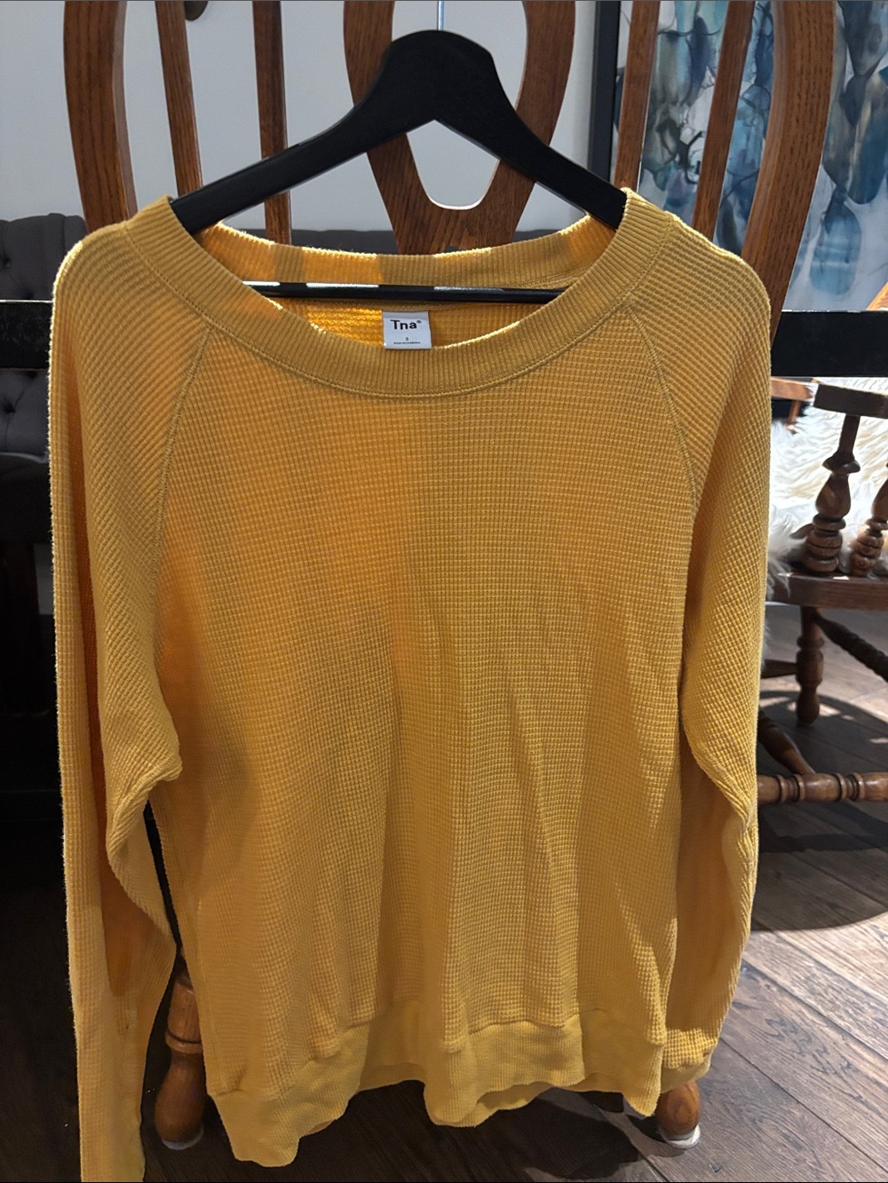 TNA Women's Yellow Waffle-Knit Crewneck Sweater